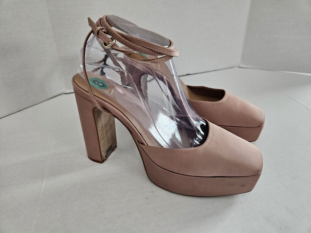 Zara Strappy Satin Chunky Platform Heels NEW Beige US Size 8 EU Size 39